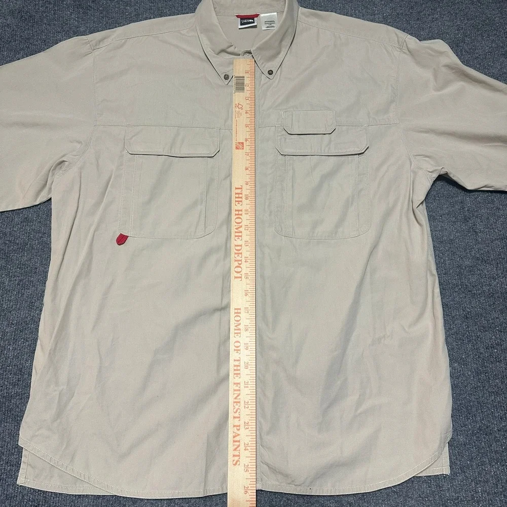 The North Face Mens Large Short Sleeve Button Down Fishing Shirt Tan Cotton L/G